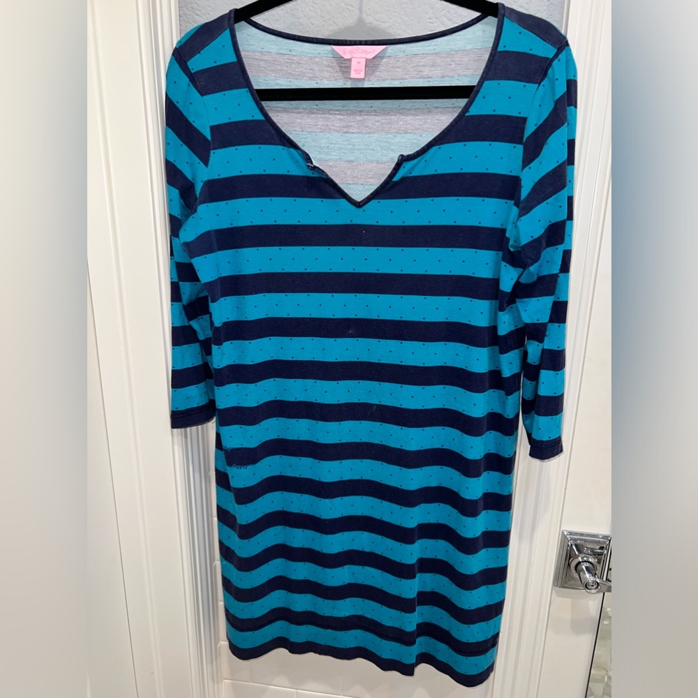 Lilly Pulitzer 3 quarter sleeve, striped knit shift dress